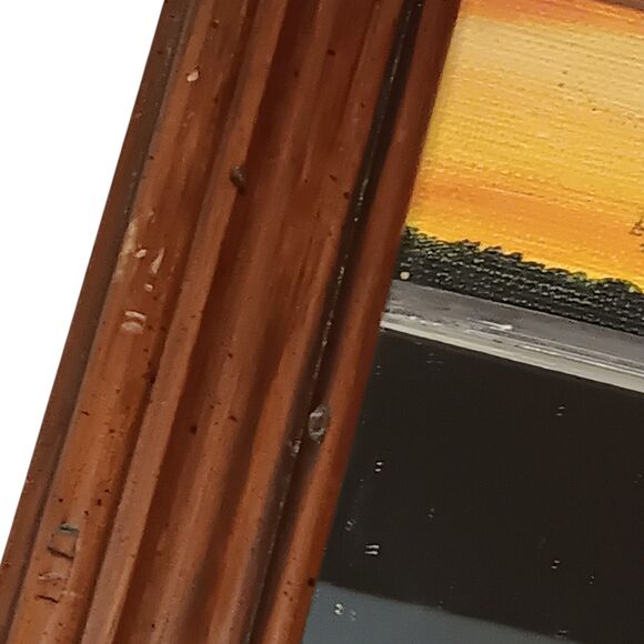 Vintage Small Painting W/ Mirror Barn Windmill Landscape Sunset Framed Rustic - Picture 11 of 12